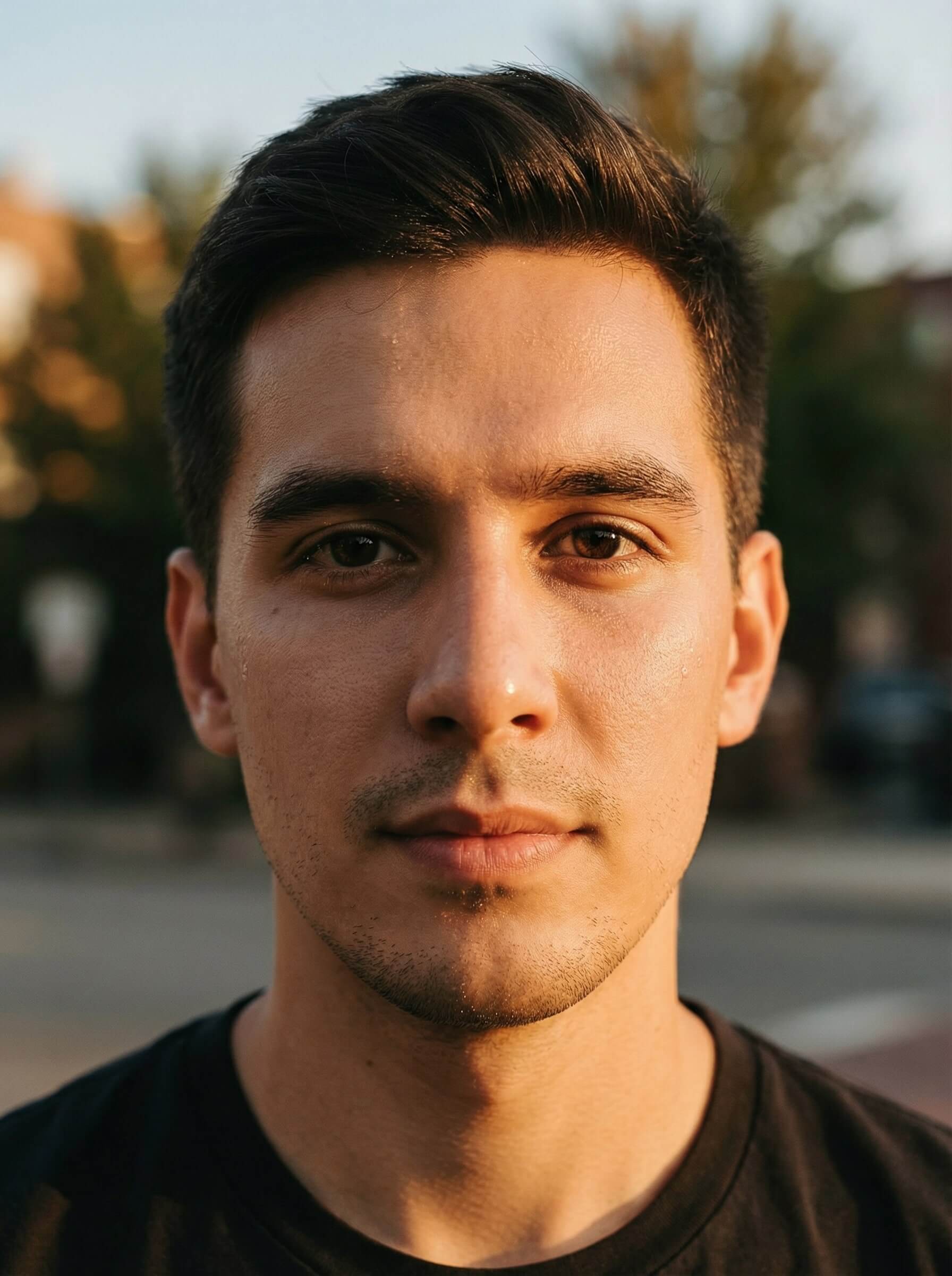 Outdoor portrait in warm golden-hour light